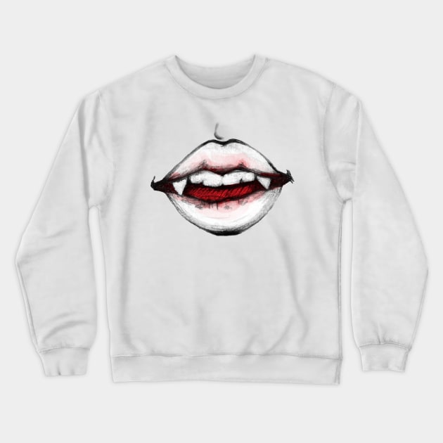 Red Vampire Teeth Halloween Crewneck Sweatshirt by JJLosh